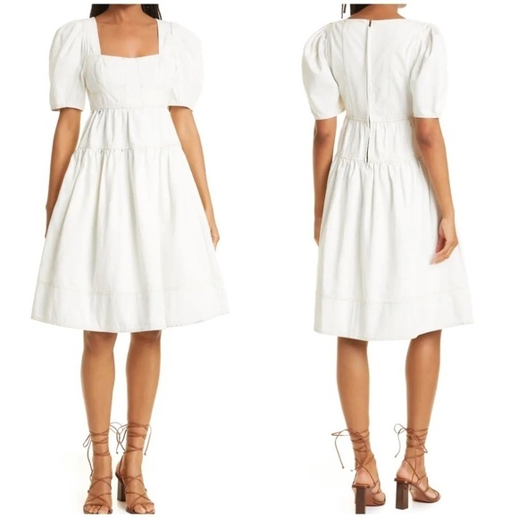 New Ulla Johnson Ames Denim Jean A Line Dress Whitewash Corset Style Sz 6 - Picture 2 of 15